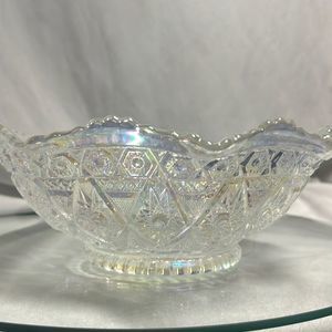 Incredible White Vintage L.E. Smith Clear Iridescent Carnival Hobstar dish